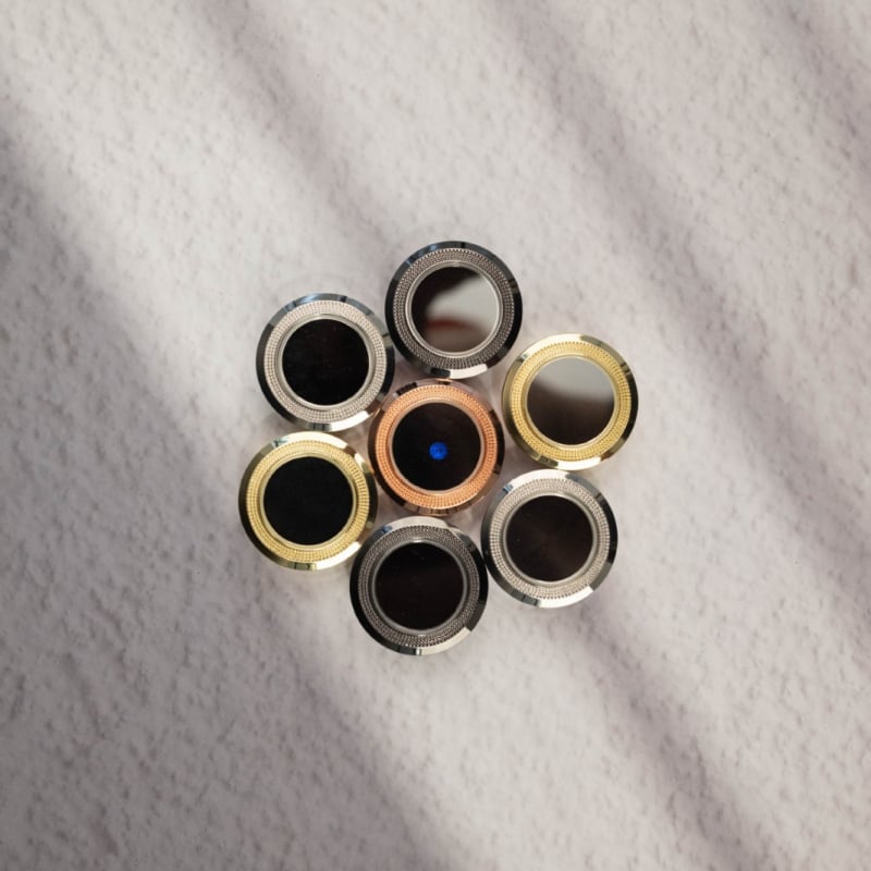 Cutie circulară din metal pentru diamante libere și pietre colorate, capac din piele, ambalaj cadou