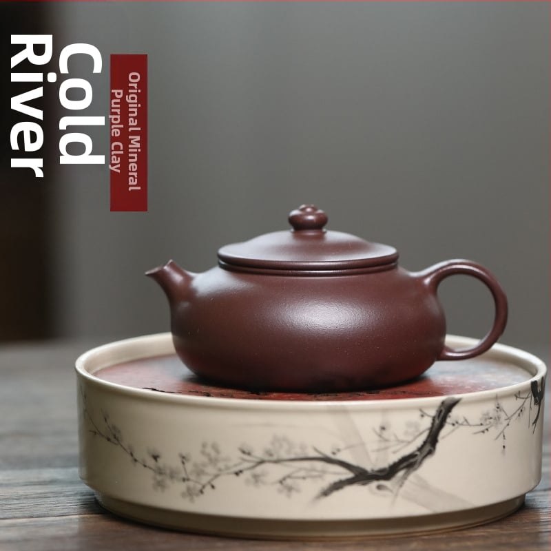 Ceainic Yixing Zisha, lut mov original, Hanjiang, manufactură manuală, vesela de ceai pentru literati, set cadou de ceai
