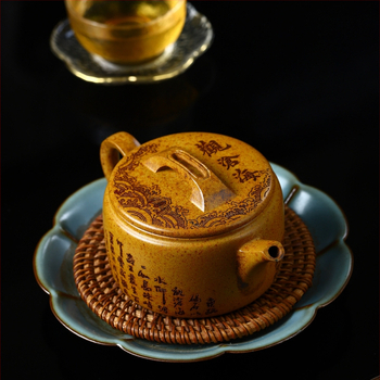 Ceainic din lut mov cu glazură Dragon Bone Gold Sand, lucrat manual