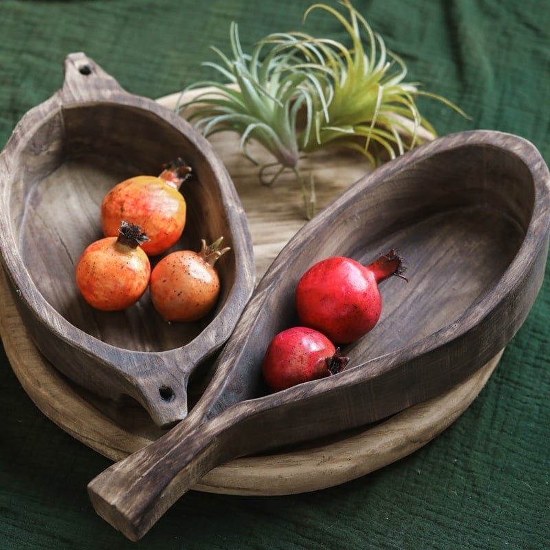 Tăviță din lemn în stil Wabi-Sabi – farfurie pentru fructe, decor pentru living