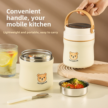 Cutie de prânz din oțel inoxidabil 304, în formă de urs, izolație termică, capacitate mare pentru birou, cutie de prânz portabil cu design desen animat