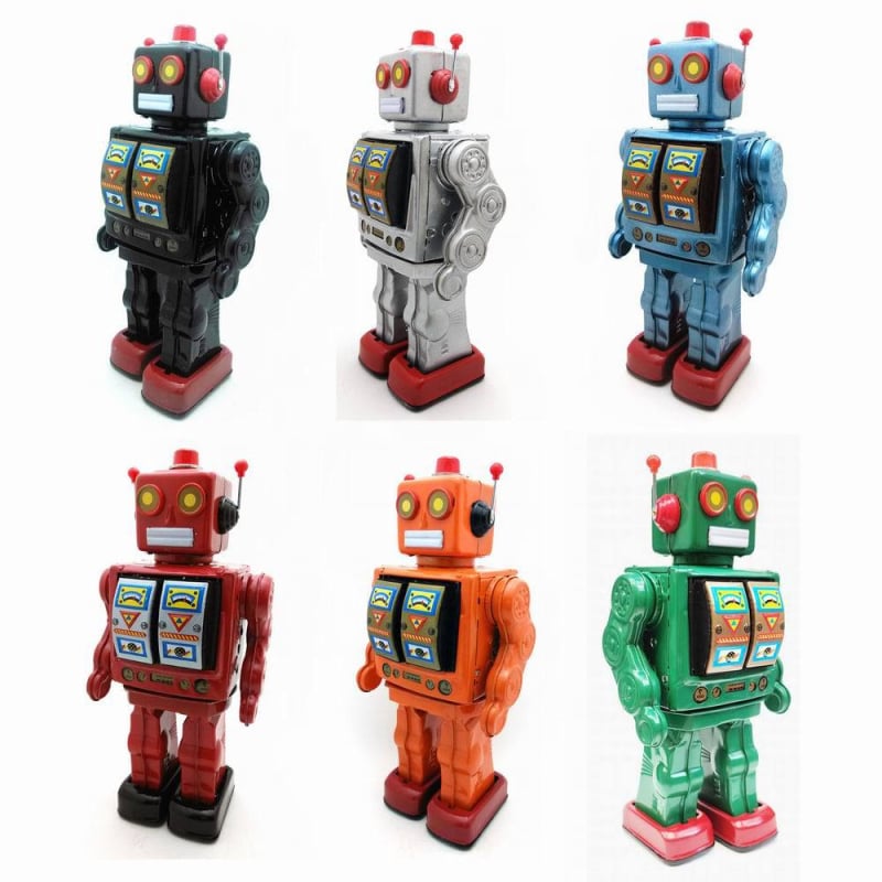 ME100 Roboțel electric rotativ nostalgic din tablă – ornament decorativ pentru expoziții și recuzită fotografică