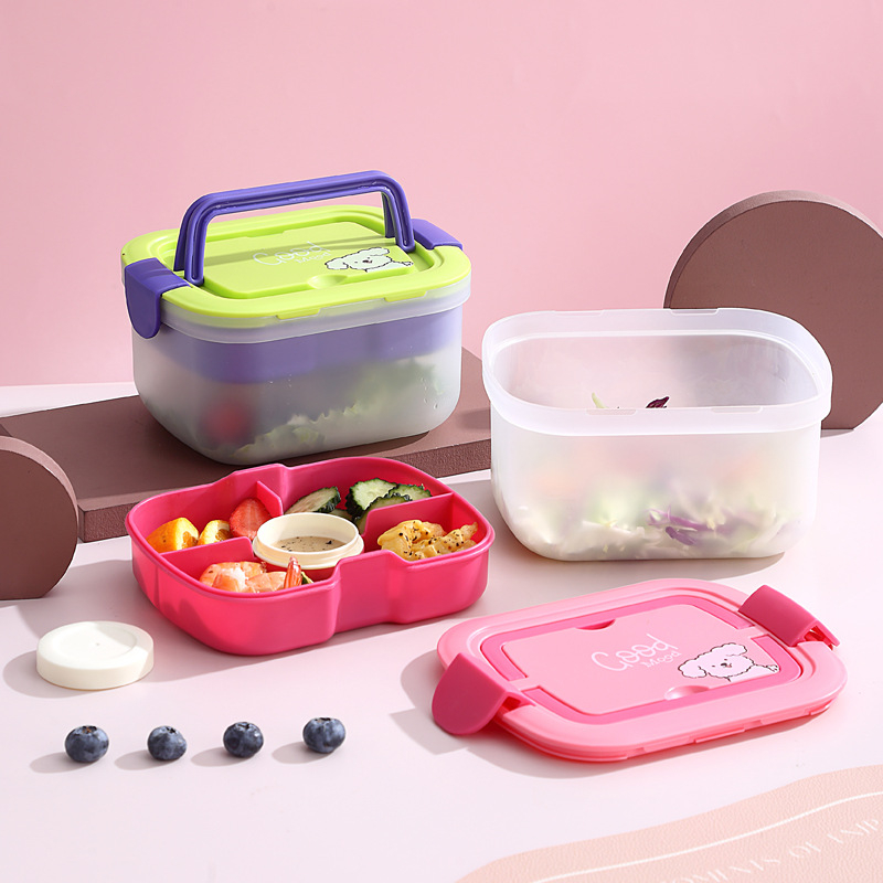 Cutie pentru prânz de grad alimentar, compatibilă cu microunde, izolată, cu tacâmuri, compartimente duble