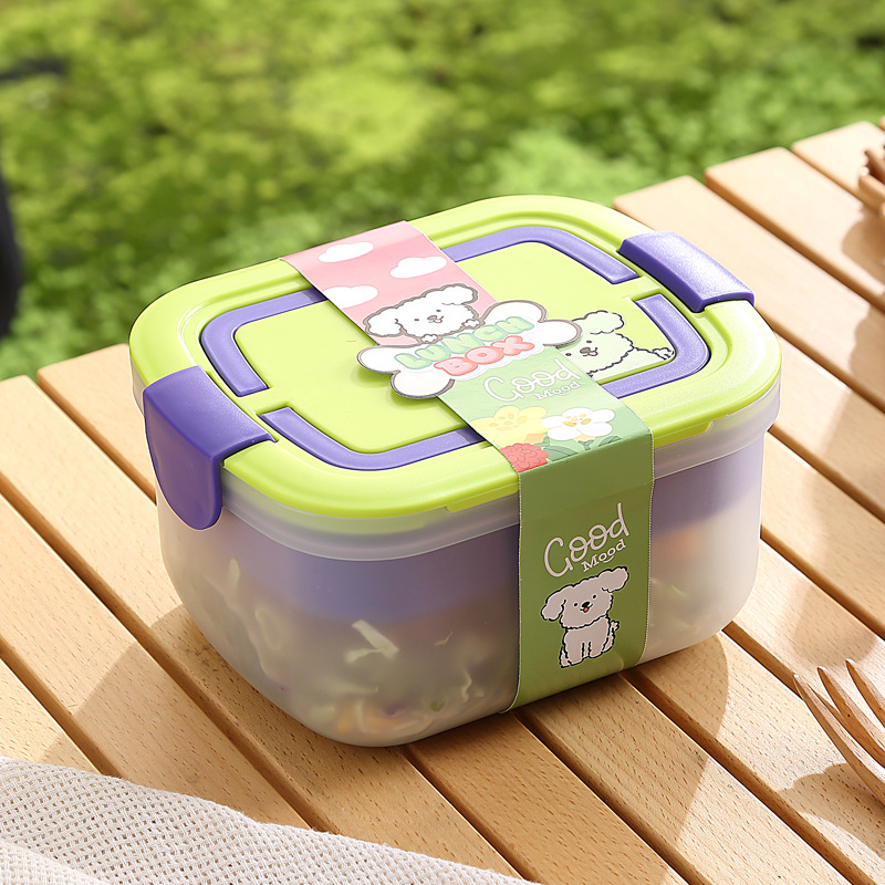 Cutie pentru prânz de grad alimentar, compatibilă cu microunde, izolată, cu tacâmuri, compartimente duble