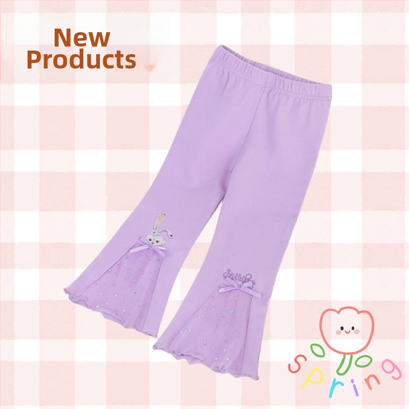 Pantaloni evazați pentru fetițe cu imprimeu de prințesă și plasă fină, casual, lungi