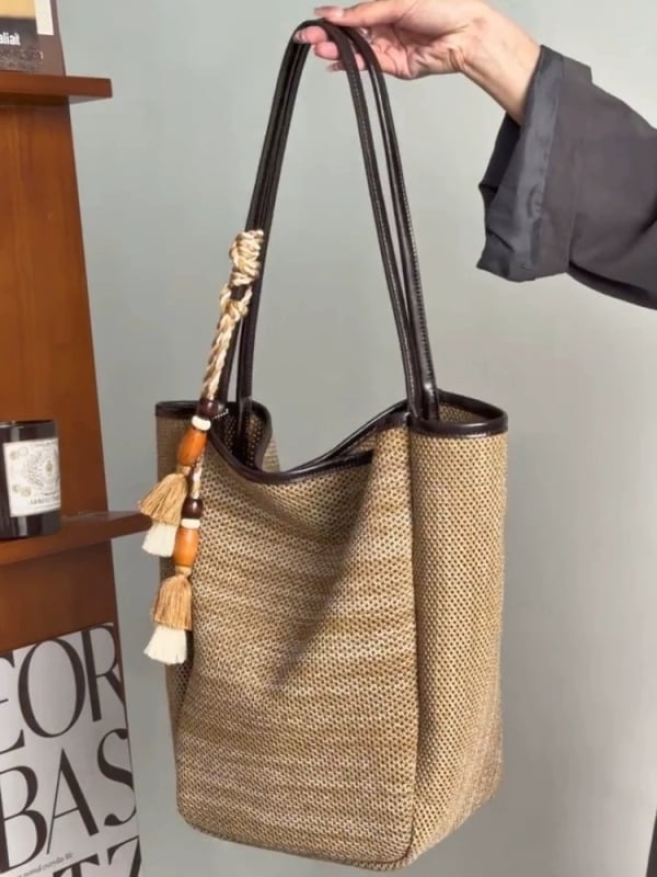 Geantă bucket împletită pentru femei, stil minimalist, capacitate mare, tote casual pentru ziua de zi, 2026 model nou