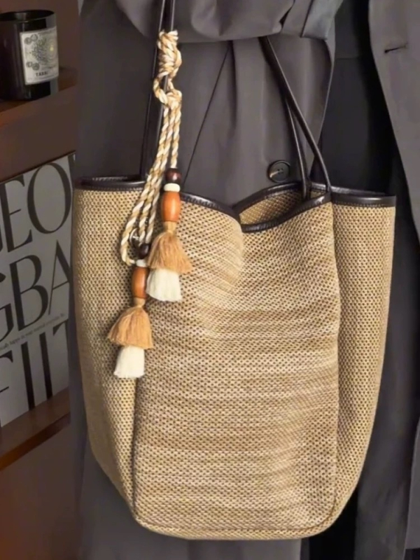 Geantă bucket împletită pentru femei, stil minimalist, capacitate mare, tote casual pentru ziua de zi, 2026 model nou