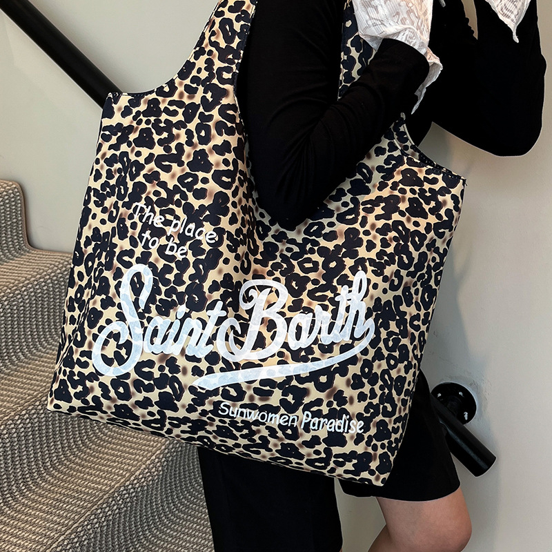2026 vară: Geantă din nylon cu imprimeu leopard, stil retro european-american, design de nișă, geantă de umăr
