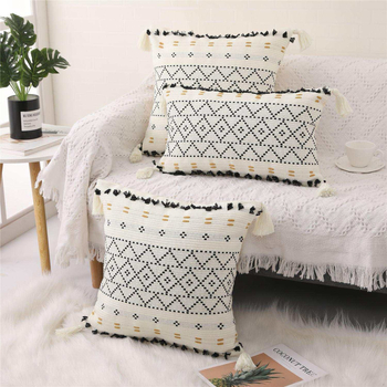 Husa de pernă tufted marocan cu inspirație nordică, broderie, ciucuri, detașabilă și lavabilă