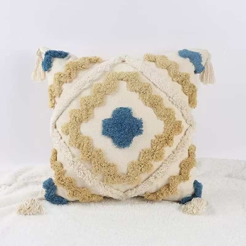 Husa de pernă tufted marocan cu inspirație nordică, broderie, ciucuri, detașabilă și lavabilă