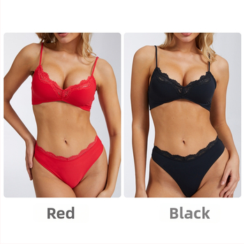 Set de lenjerie sexy in stil francez, dantela florala, sutien push-up, uscarea rapida si respirabil pentru femei