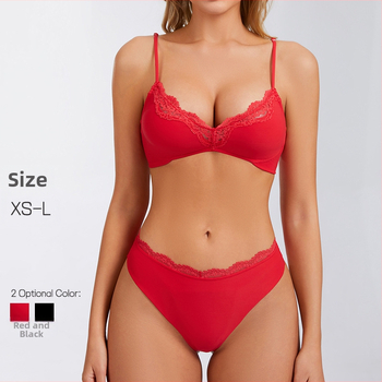 Set de lenjerie sexy in stil francez, dantela florala, sutien push-up, uscarea rapida si respirabil pentru femei