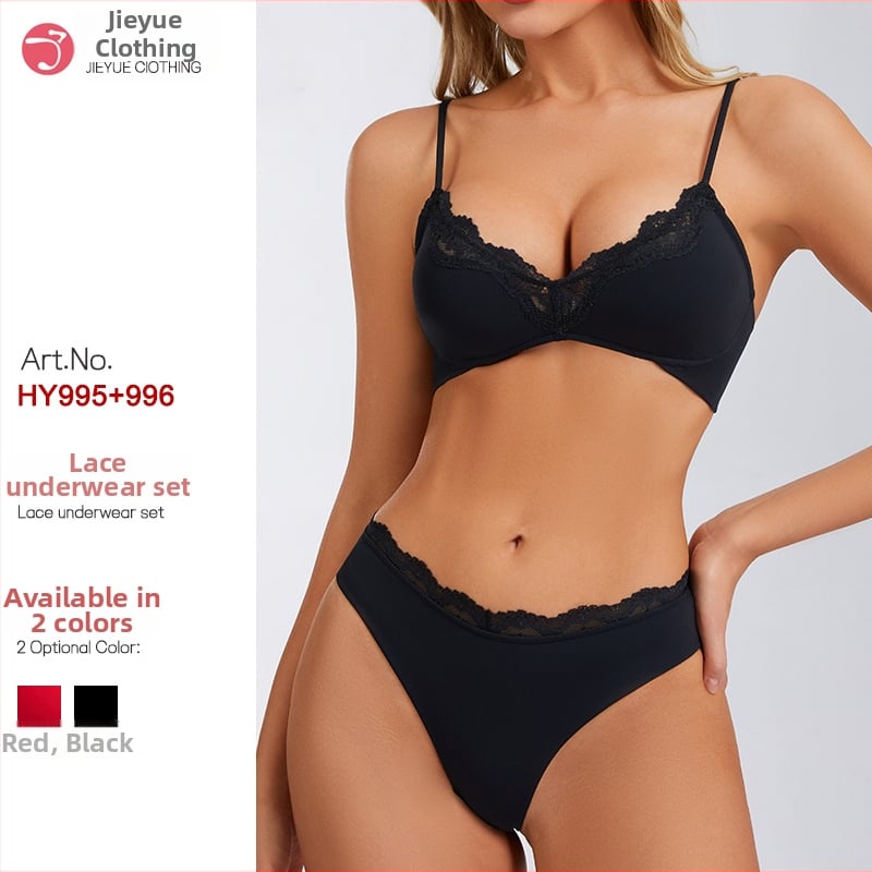 Set de lenjerie sexy in stil francez, dantela florala, sutien push-up, uscarea rapida si respirabil pentru femei