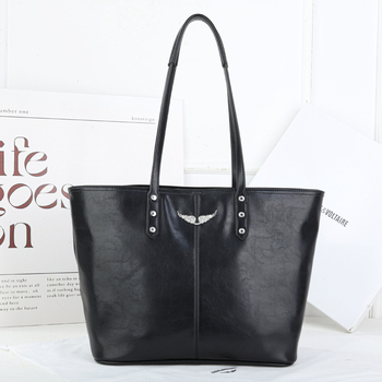 Geantă ZV pentru femei, capacitate mare, tote din piele moale, stil casual/office, curea de umăr, design cu aripi și cristale