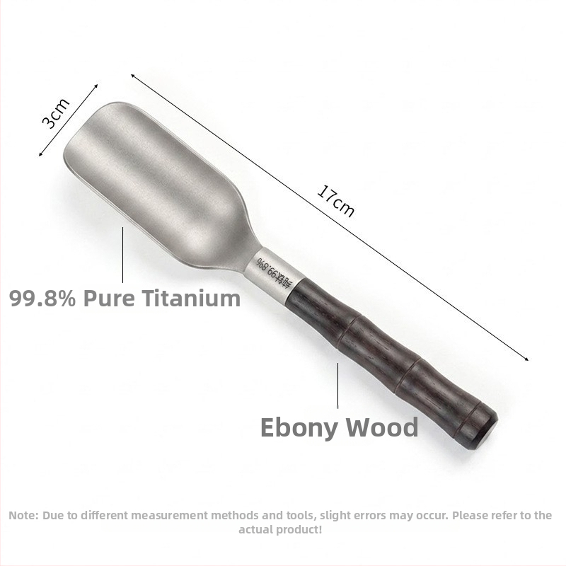 Set ceremonial din titan pur cu cristal: lingură de ceai din titan, lingură de amestecare, clește titan antiaderent, tavă de ceai, lemn de abanos, set de șase piese