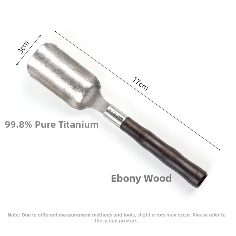 Set ceremonial din titan pur cu cristal: lingură de ceai din titan, lingură de amestecare, clește titan antiaderent, tavă de ceai, lemn de abanos, set de șase piese