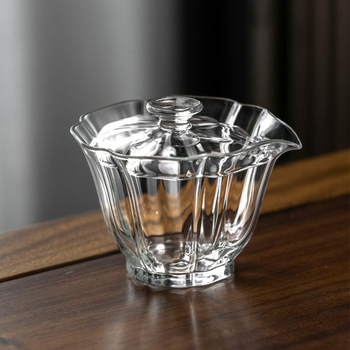 Ceașcă de ceai din sticlă cu capac și filtru încorporat, design cu petale, sticlă borosilicat neagră, pentru ceremonia ceaiului
