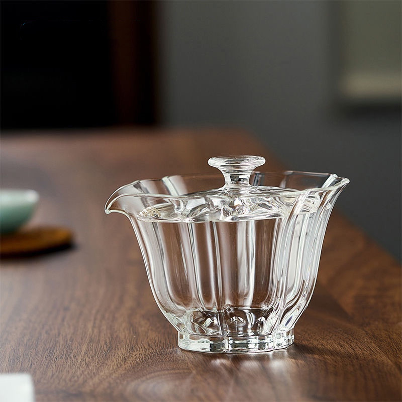 Ceașcă de ceai din sticlă cu capac și filtru încorporat, design cu petale, sticlă borosilicat neagră, pentru ceremonia ceaiului