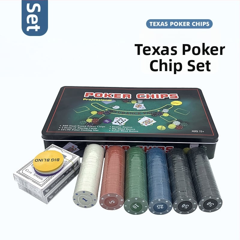 În stoc: set de jetoane de poker albe, 4 g, 300 bucăți, în cutie metalică