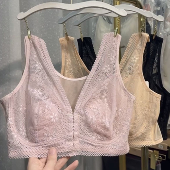 Sutien pentru plus size, cu burete ultra-subțire, cu cupe în formă de urechi de iepure, închidere frontală, fără armături, respirabil, evidențiază sânii mici