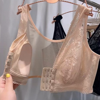 Sutien pentru plus size, cu burete ultra-subțire, cu cupe în formă de urechi de iepure, închidere frontală, fără armături, respirabil, evidențiază sânii mici