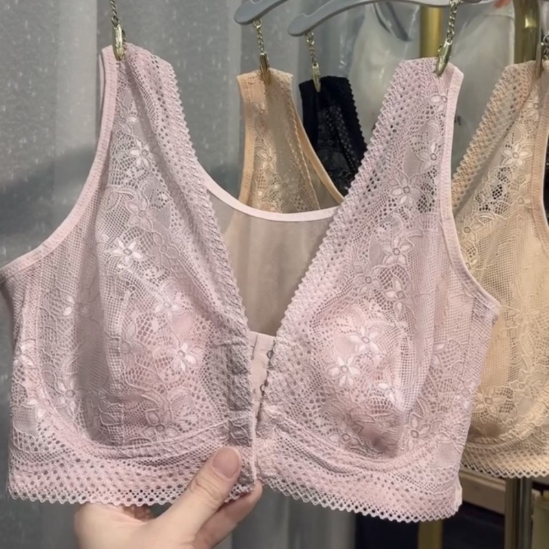 Sutien pentru plus size, cu burete ultra-subțire, cu cupe în formă de urechi de iepure, închidere frontală, fără armături, respirabil, evidențiază sânii mici