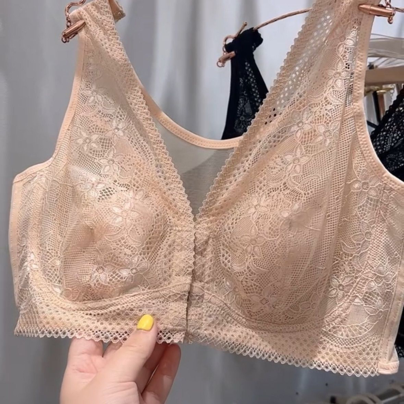 Sutien pentru plus size, cu burete ultra-subțire, cu cupe în formă de urechi de iepure, închidere frontală, fără armături, respirabil, evidențiază sânii mici