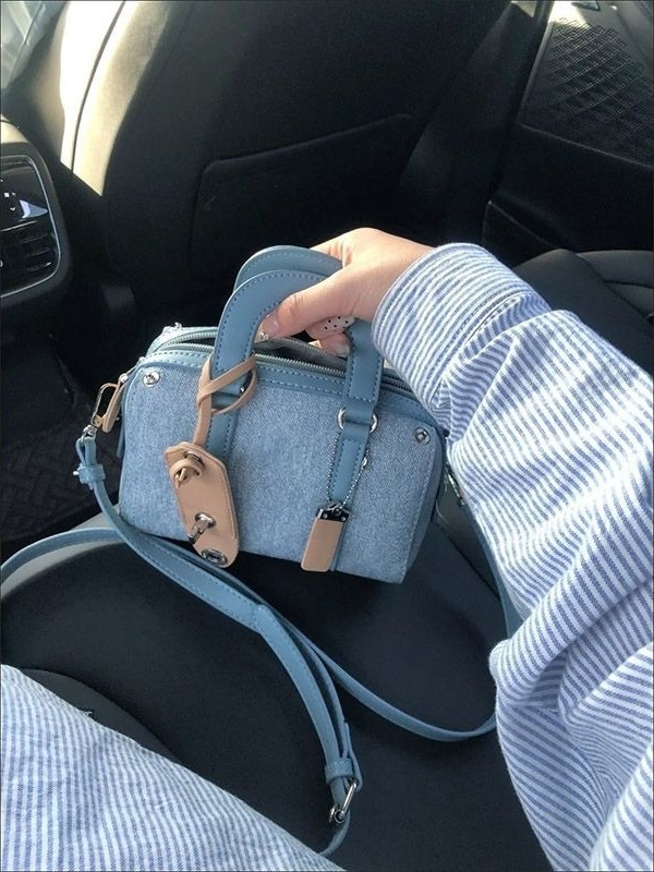 Geantă Boston din denim pentru femei, stil franțuzesc, cu mâner și curea de umăr, geantă în formă de pernă, nou model 2026