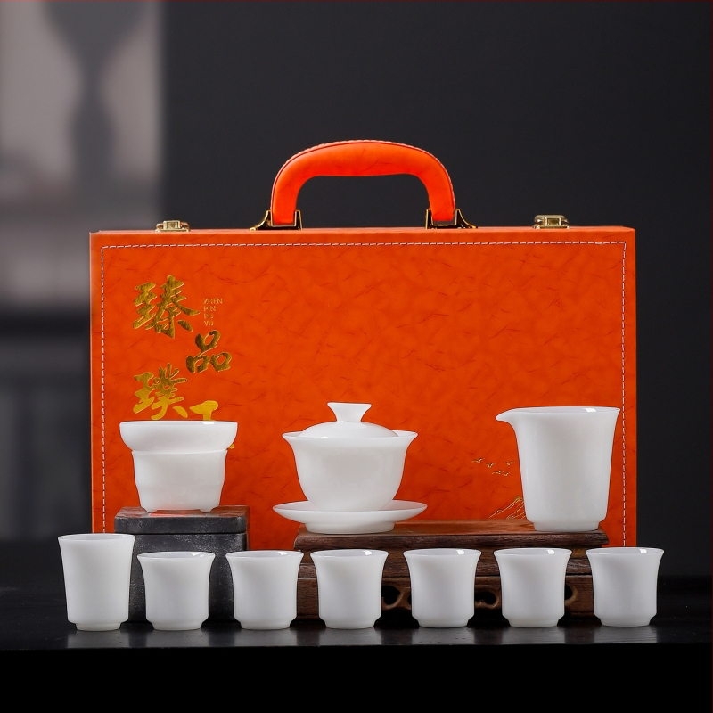 Set de ceai din porțelan premium cu gaiwan și gong dao bei, logo personalizat