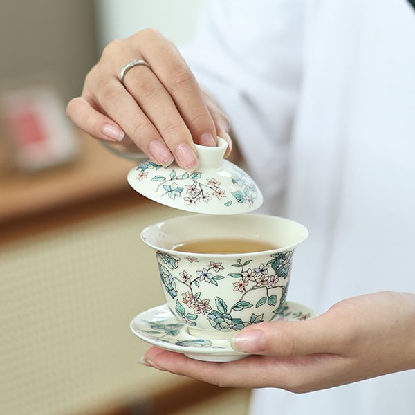 Set Camellia Gongfu pentru ceai cu bol cu capac, ceramică emailată, Dragon Egg Cup