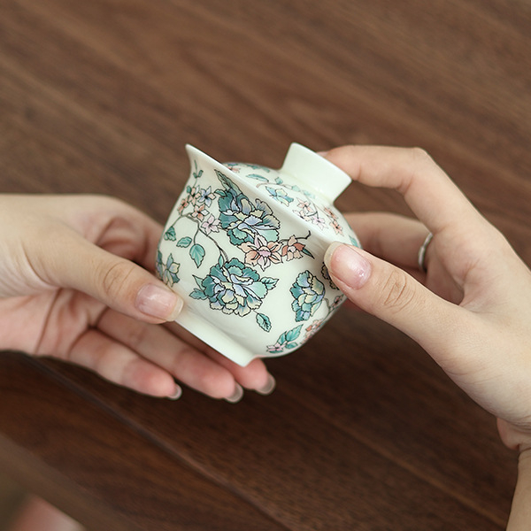 Set Camellia Gongfu pentru ceai cu bol cu capac, ceramică emailată, Dragon Egg Cup