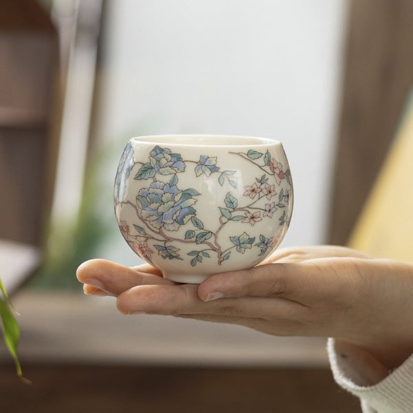 Set Camellia Gongfu pentru ceai cu bol cu capac, ceramică emailată, Dragon Egg Cup