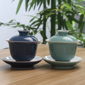 Set de ceai din porțelan alb glazurat cu gaiwan, cești ceramice pentru șase persoane, cadou pentru birou și casă