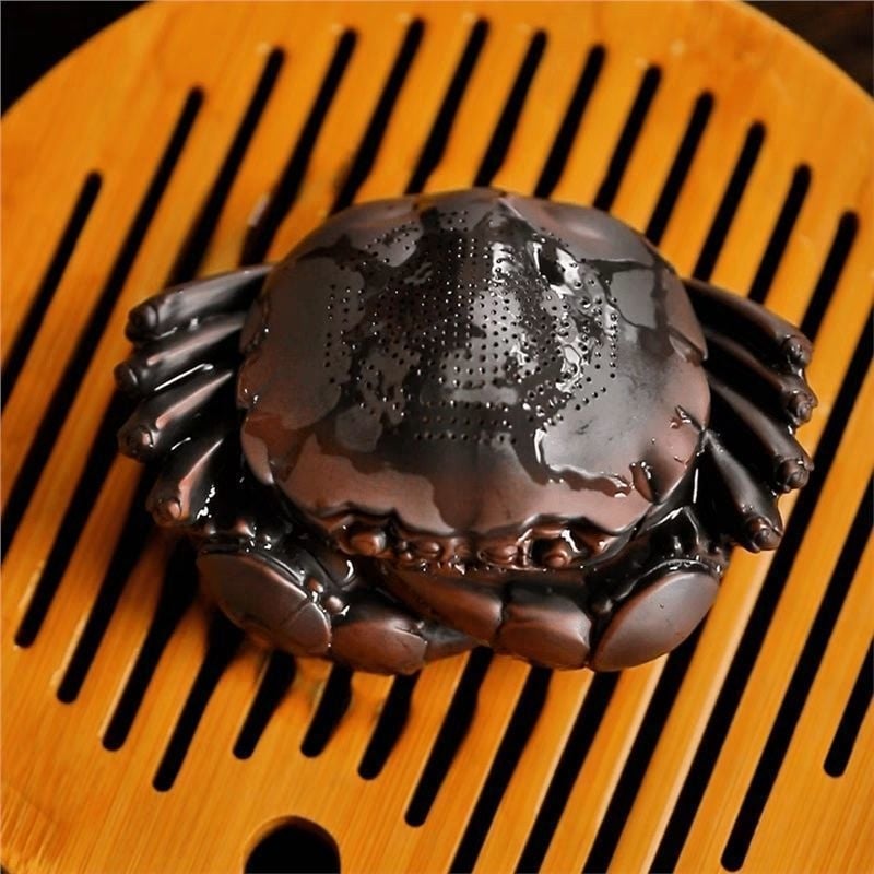 Filtru de ceai din argilă mov, lucrat manual, în formă de crab, ornament de masă pentru ceai de înaltă clasă, strecurător de ceai, accesoriu pentru ceremonia ceaiului, ustensilă de ceai, suport pentru capac, animal decorativ pentru ceai