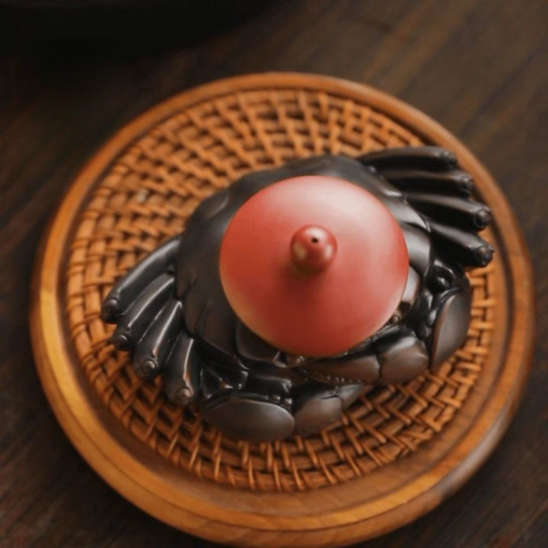 Filtru de ceai din argilă mov, lucrat manual, în formă de crab, ornament de masă pentru ceai de înaltă clasă, strecurător de ceai, accesoriu pentru ceremonia ceaiului, ustensilă de ceai, suport pentru capac, animal decorativ pentru ceai