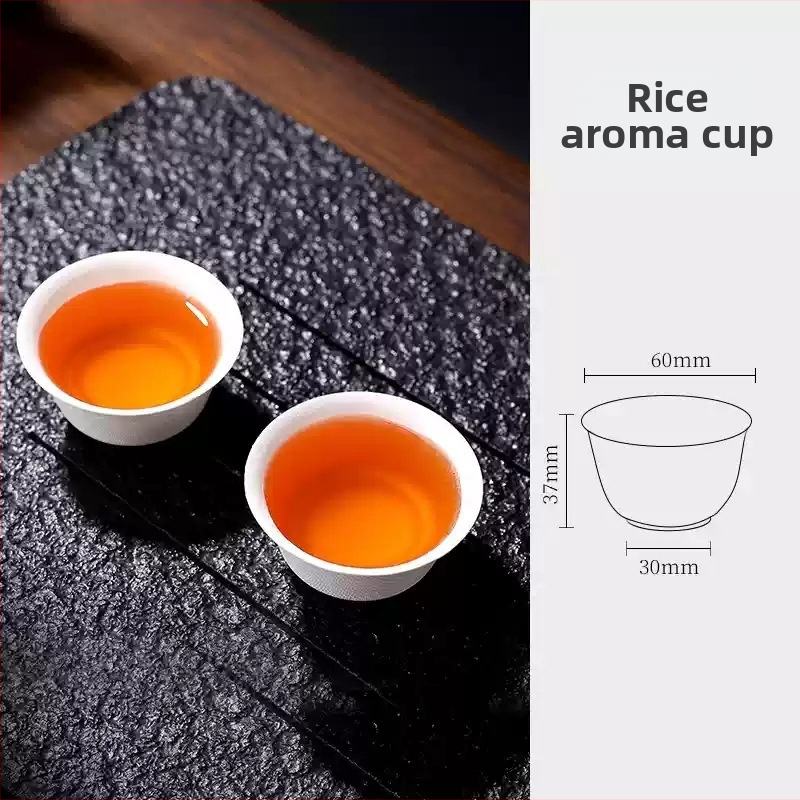 Ceai Kung Fu de unică folosință, material din husk de orez, ceșcuță mică cu capac, set compact de ceai pentru o singură persoană