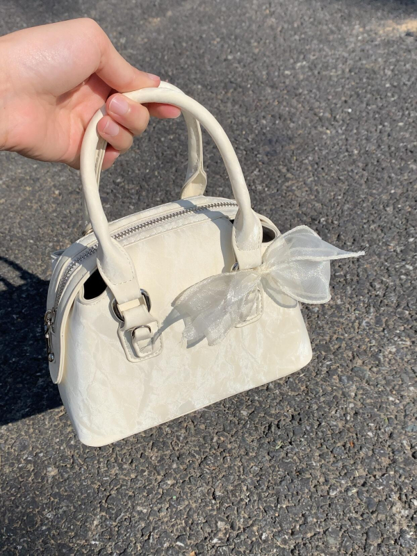 Kailudeng Geantă Boston cu fundă din dantelă, texturată, mică geantă crossbody pentru uz zilnic