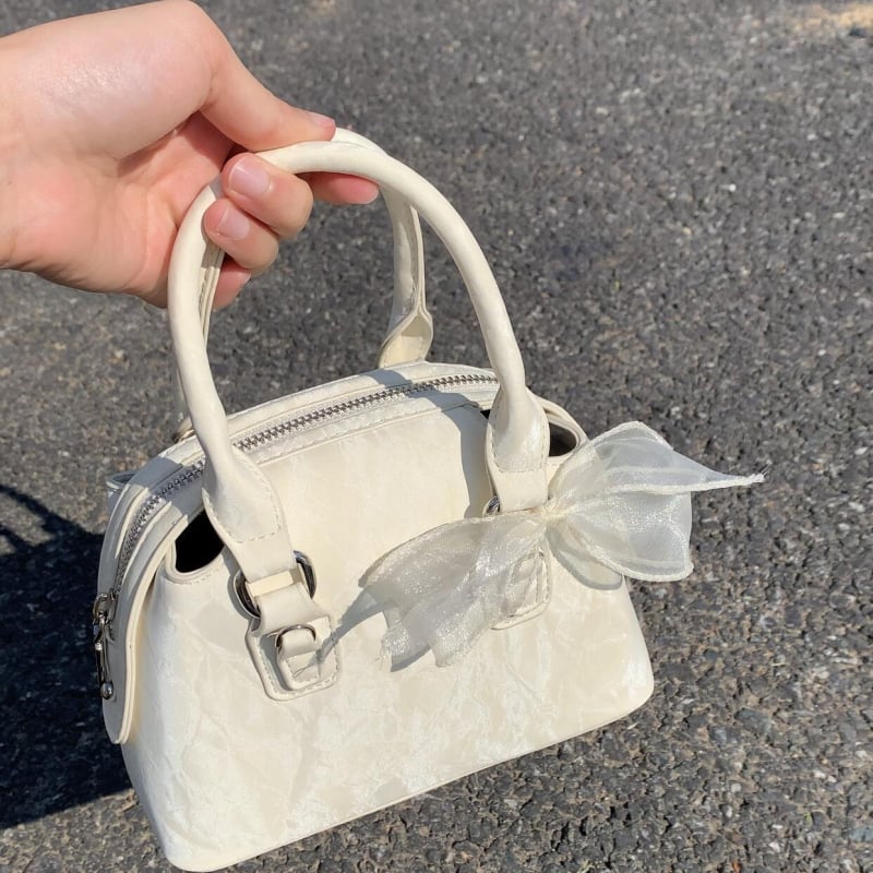Kailudeng Geantă Boston cu fundă din dantelă, texturată, mică geantă crossbody pentru uz zilnic