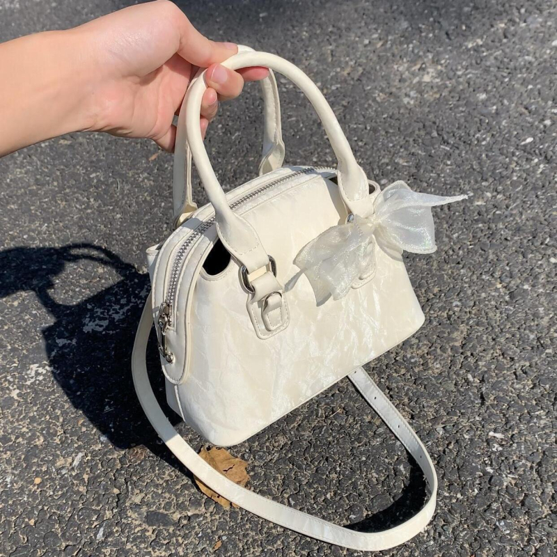 Kailudeng Geantă Boston cu fundă din dantelă, texturată, mică geantă crossbody pentru uz zilnic