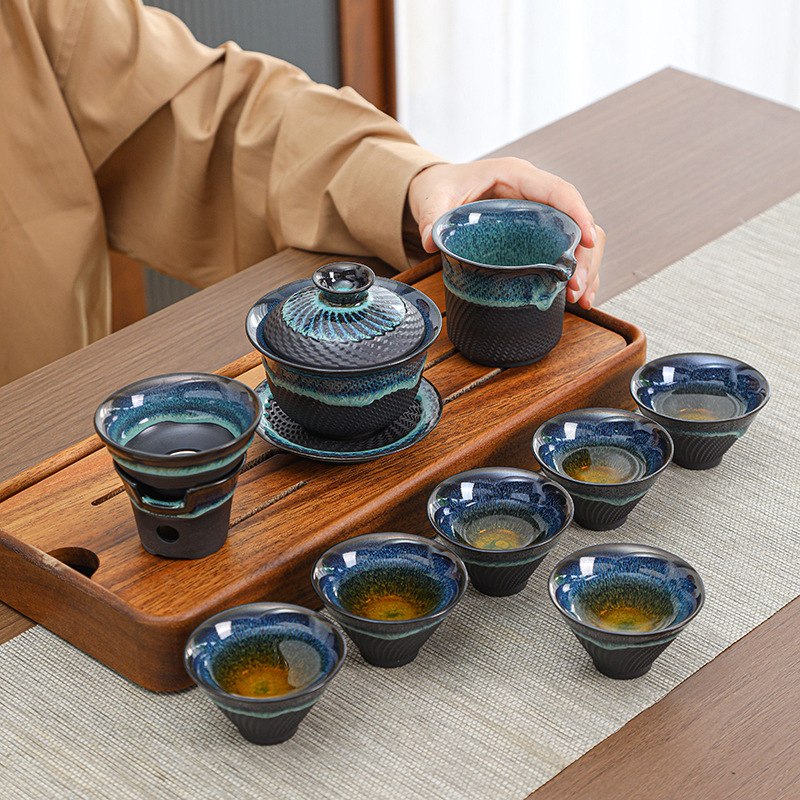 Set de ceai Gongfu din ceramică cu gaiwan într-o cutie cadou, elegant pentru casă și birou, logo personalizabil
