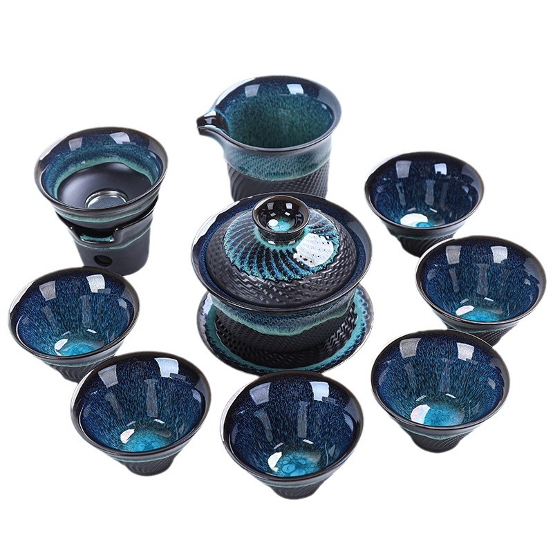 Set de ceai Gongfu din ceramică cu gaiwan într-o cutie cadou, elegant pentru casă și birou, logo personalizabil