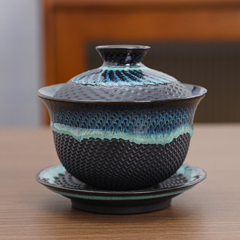 Set de ceai Gongfu din ceramică cu gaiwan într-o cutie cadou, elegant pentru casă și birou, logo personalizabil