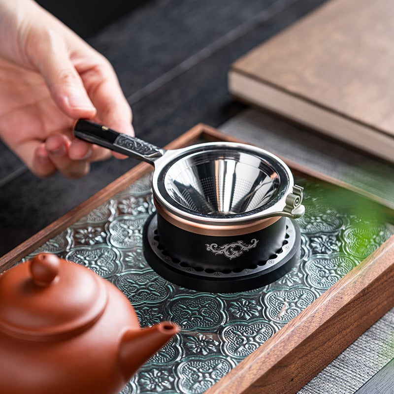Filtru de ceai din oțel damasc — accesoriu premium pentru set Kung Fu
