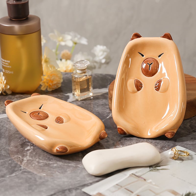 Săpunieră ceramică Capibara cu drenaj pentru baie