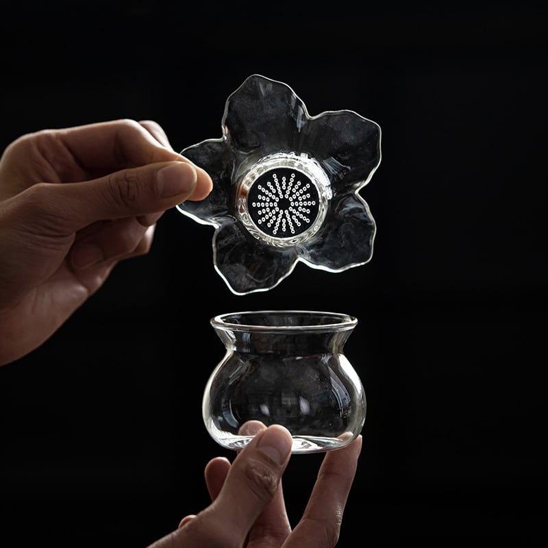 Set filtru ceai în formă de petala, din sticlă borosilicată rezistentă la căldură, filtru integrat pentru separarea ceaiului și apei, accesorii pentru ceai