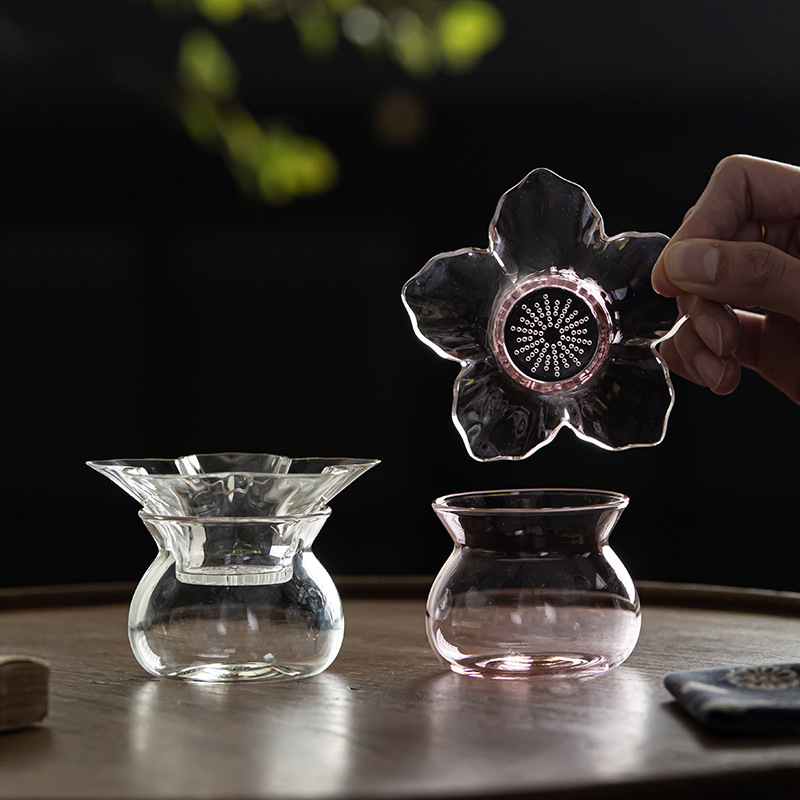 Set filtru ceai în formă de petala, din sticlă borosilicată rezistentă la căldură, filtru integrat pentru separarea ceaiului și apei, accesorii pentru ceai