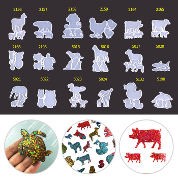 Formă din silicon pentru rășină – Familie de animale pentru breloci DIY: rață, dinozaur și țestoasă