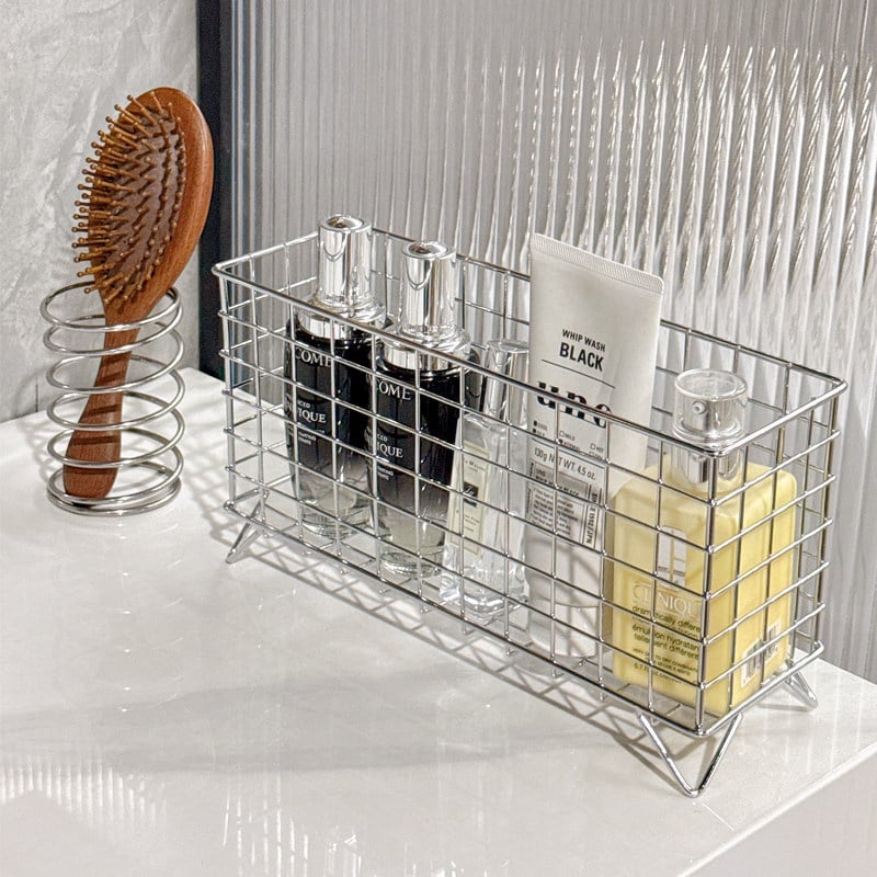 Organizator de baie din fier cu coș de depozitare — organizator pentru cosmetic pe blat