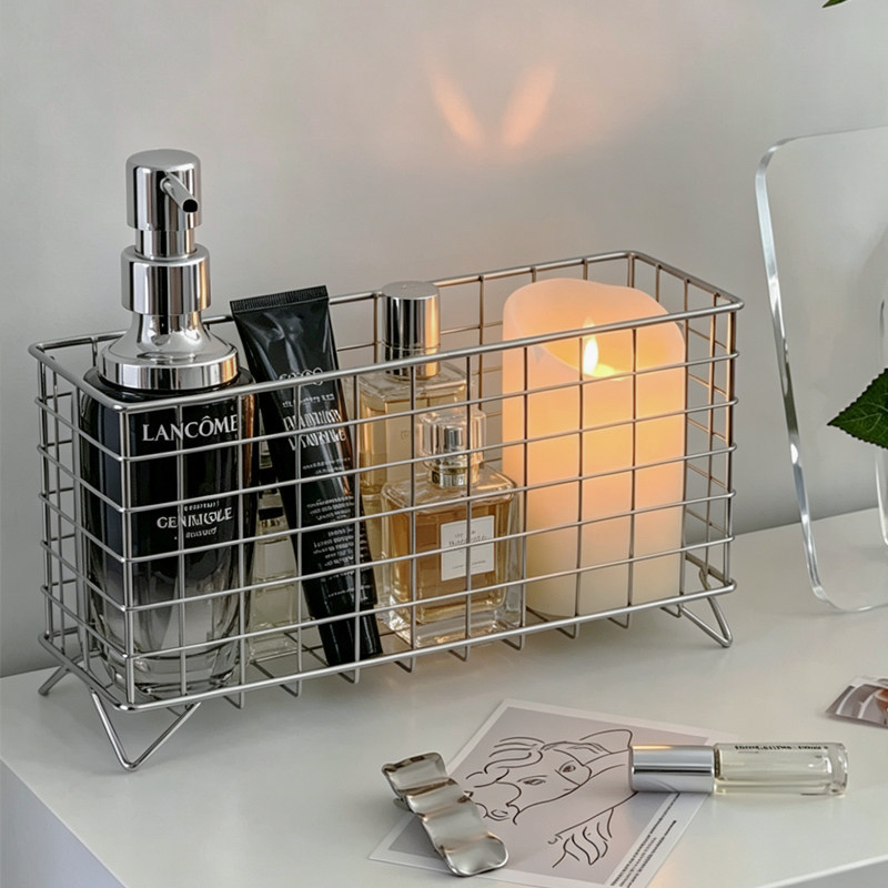 Organizator de baie din fier cu coș de depozitare — organizator pentru cosmetic pe blat