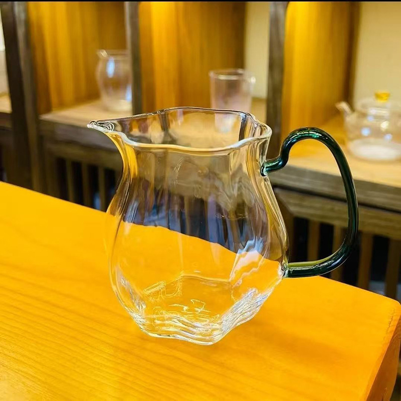 Set de ceai Kung Fu din sticlă borosilicat de înaltă rezistență, 330 ml, cupă cu margine canelată, distribuitor de ceai, ceainic și ceașcă